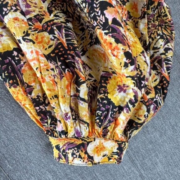 Free People Cool Meadow Floral Print True Wrap Puff Ballon Sleeve Peasant Blouse - Picture 5 of 10